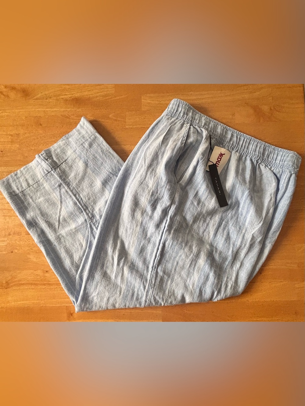 Blue Striped Linen-Blend Pants - Picture 2 of 2